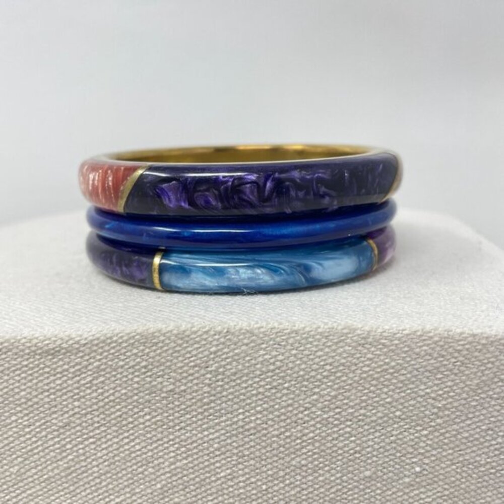 Enamel Bangle Bracelets Set Of 3 Colorblock Marbl… - image 3